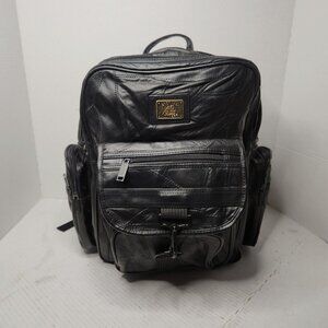 Pioneer Express Backpack Bookbag VTG Retro Black Qulited Patchwork Leather READ